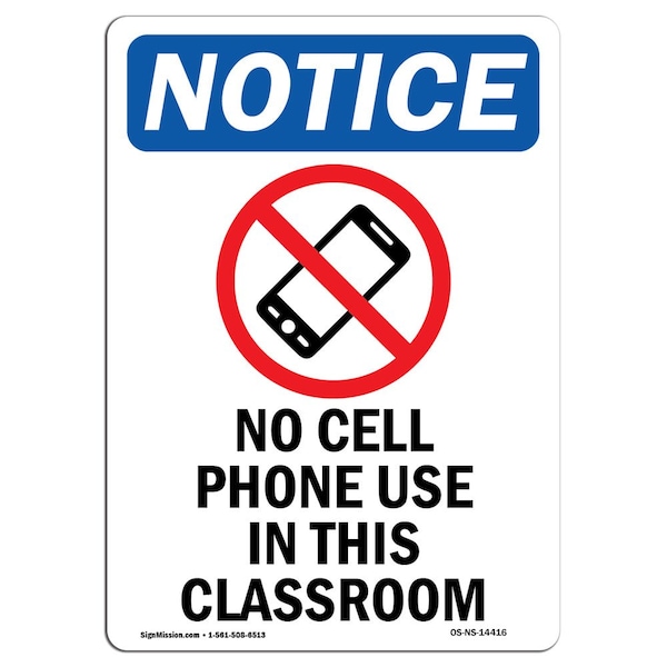Signmission OSHA Sign, 10" H, Rigid Plastic, No Cell Phone Use Sign With Symbol, Portrait, V-14416 OS-NS-P-710-V-14416 - main